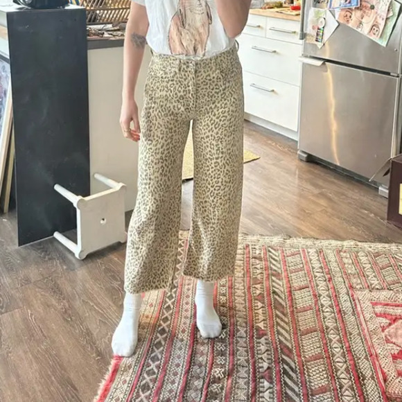 Le Jean Leopard Barrel Jeans Size 24 Baggy Ankle Raw Hem Animal Designer $300 - Picture 10 of 16